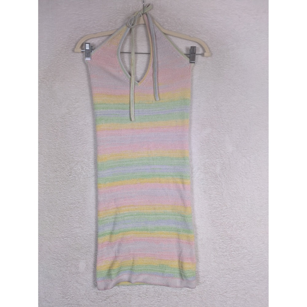 Wild Fable Dress Women's S Pink Yellow Green Striped Halter Knit Bodycon Mini
